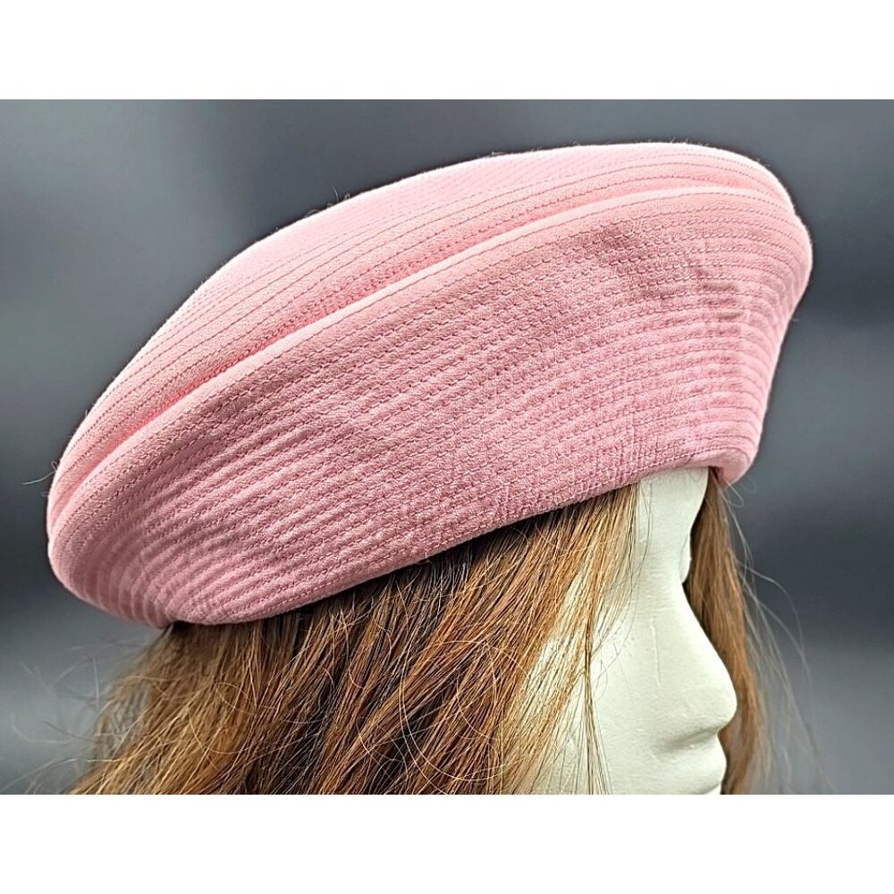 Saks Fifth Avenue Vtg Pink Beret Hat Grosgrain Ribbon Retro Spring Summer 22"